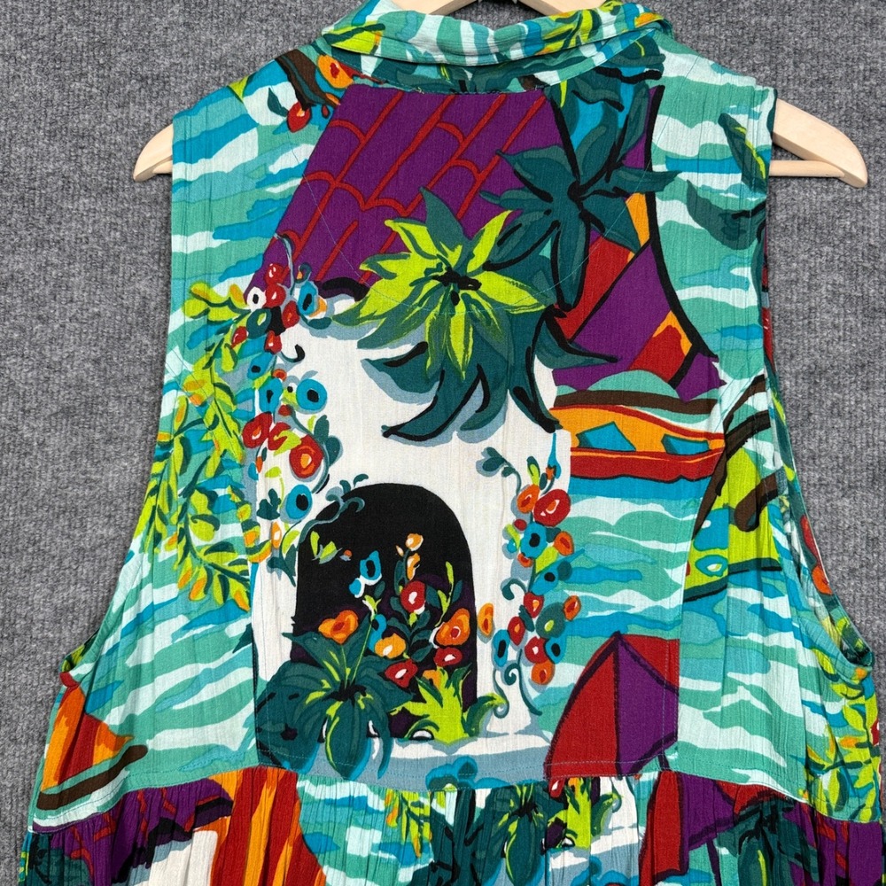 Vtg Carole Little‎ Size 14 Maxi Shirt Dress Green Tropical Button Front Vacation - Picture 5 of 9